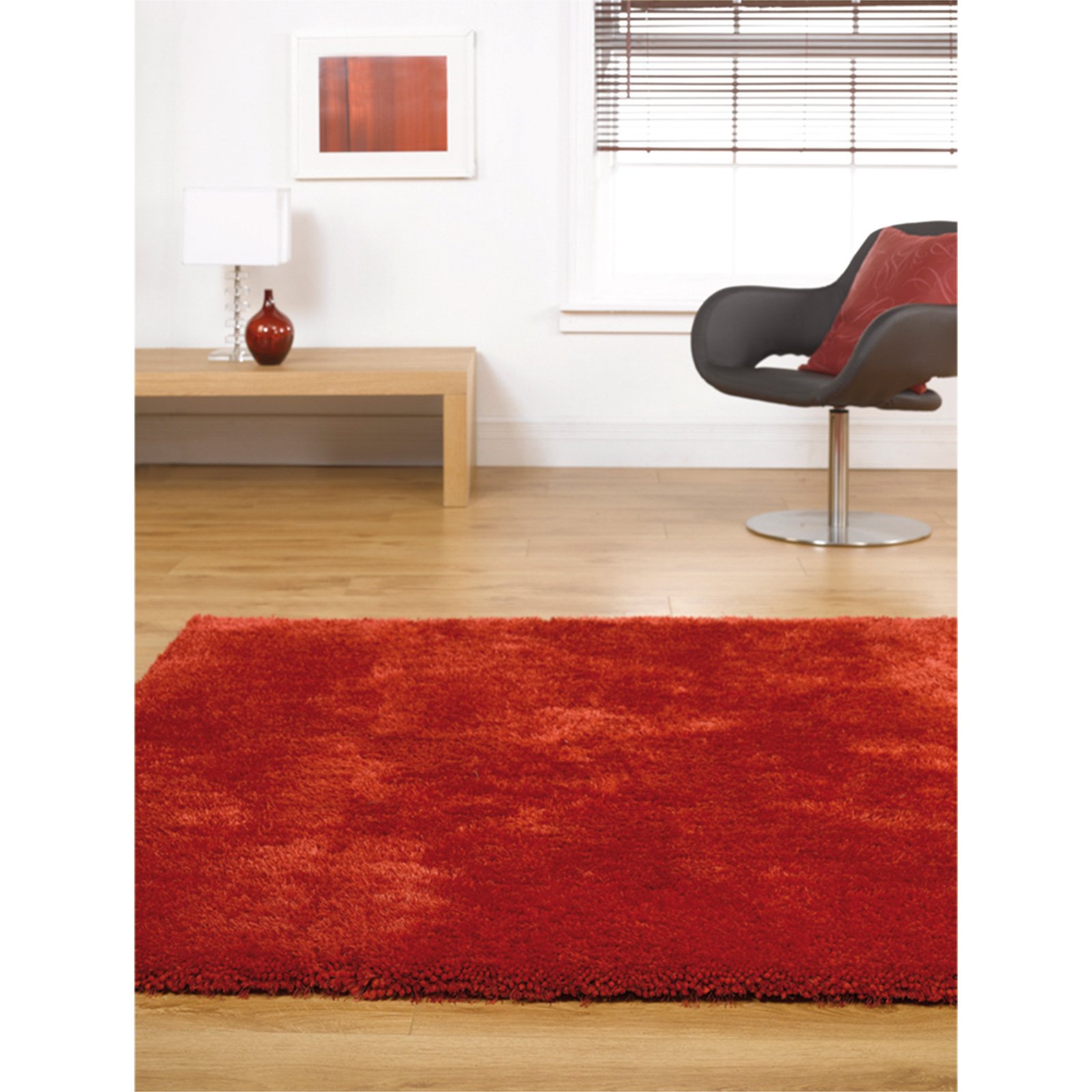 Just Contempo Plain Shaggy Rug, Red, 160x220 cm