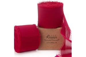 Ribbli Dark Red Chiffon Ribbon 1-1/2 inch x 20 Yard Handmade Fringe Chiffon Silk Ribbon,Dark Red Ribbon for Wrapping, Wedding Invitations, Bridal Bouquets, Home Decor