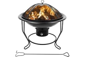 CUKOR 22 Inch Fire Pit Bowl with Adjustable Fan Firepit, Outdoor Wood Burning Fire Pits with Lid Fire Poker for Patio, Picnic