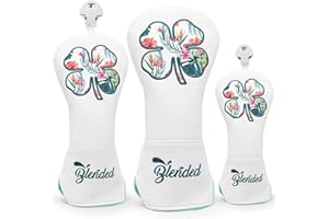BAIRBRE Golf Club Covers White Lucky Clover Golf Head Covers Driver Covers Fariway Wood Headcover Hybrid Covers Leather Golf Headcover with Number Tag for All Brand