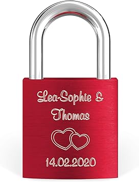 LIEBESSCHLOSS-FACTORY Candado de amor Rojo grabado, Caja de ...
