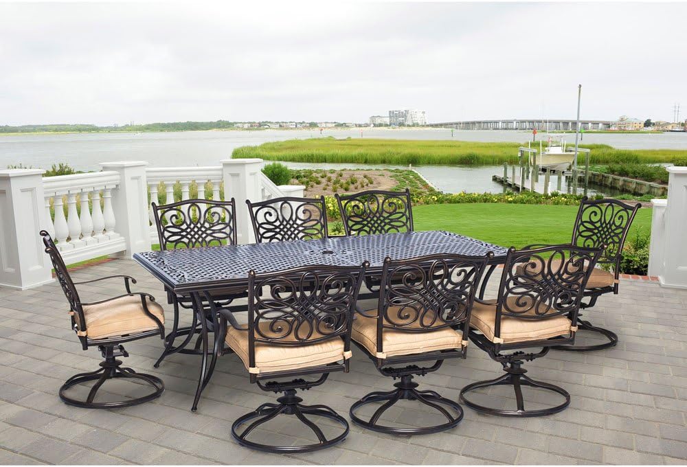 Amazon Com Hanover Traditions 9 Piece Cast Aluminum Outdoor