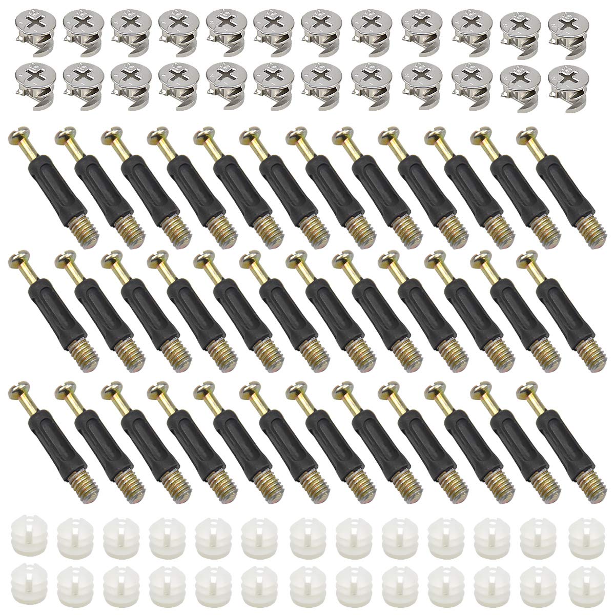 50 Pcs Cam Bolt Nut and Dowel Furniture Connector Hardware Fixing Screws Set with Dowel Bolts Nut Locking Cam for Fitting Furniture Table Cabinets Wardrobe