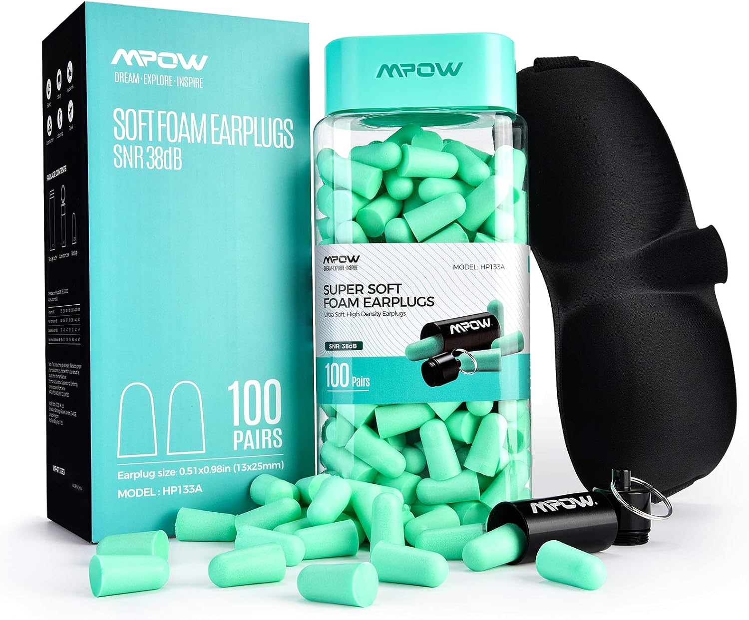 Mpow Upgraded Super Soft Foam Earplugs with Sleep Eye Mask, 38dB Highest SNR, 100 Pairs, One