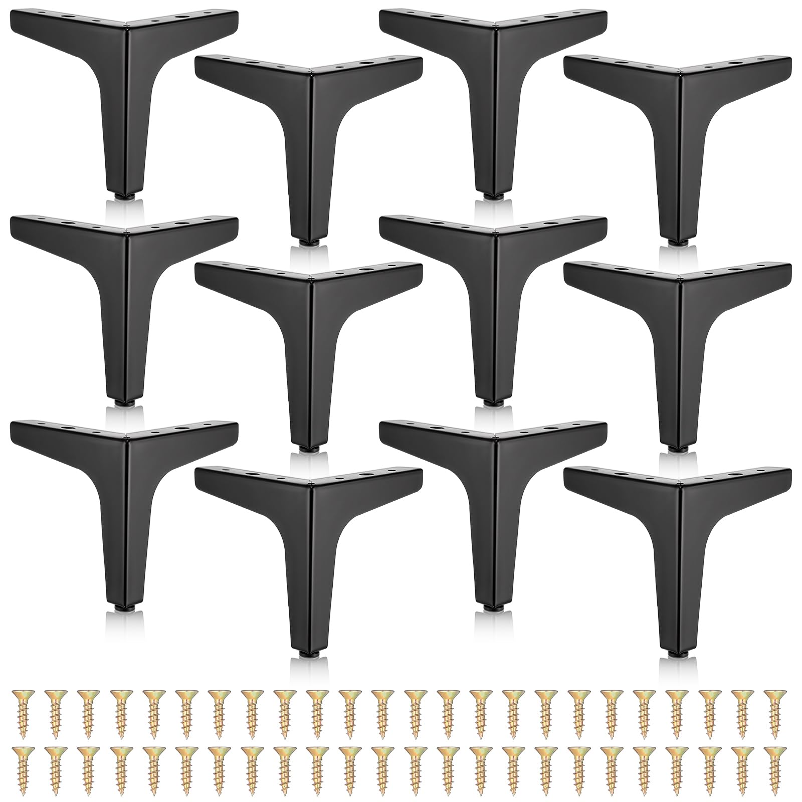 Photo 1 of JJUNW 12 Pieces Metal Furniture Legs, Modern Style Triangle Dresser Legs Corner Furniture Replacement Feets for Sofa Cabinet Cupboard Couch Chair Ottoman (Black, 4 Inch)