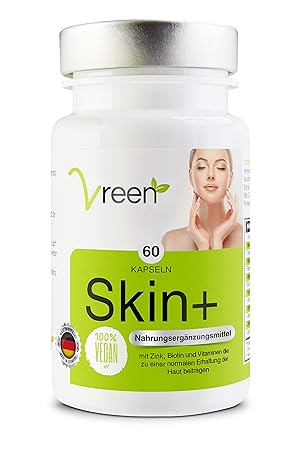 Skin+ Haut Vitamine • OPC (hochdosiert), Zink, Biotin, Vitamin C und Vitamin A • 60 Kapseln für Männer und Frauen • 100% Vega