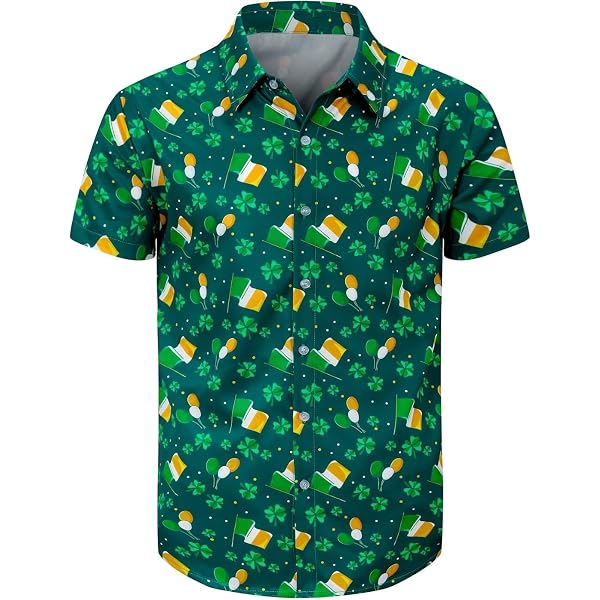 Chemise Homme 'Kiss Me I'm Irish' - Manches Courtes Boutonnée - Taille M Vert à Trèfles - Neuve Avec Étiquette