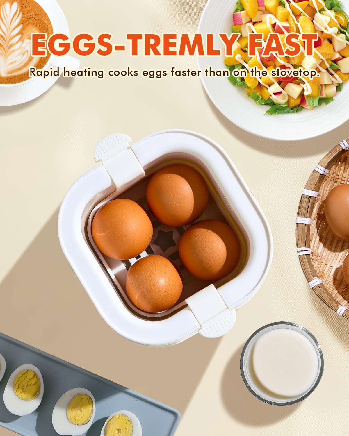Kawu 6-Function Egg Cooker for Hard Boiled Eggs, Egg Boiler with Timer, Egg Cooker for Soft Boiled Egg, Electric Egg Boiler with Auto Shut Off &Alarm, W/Bowl&Rack