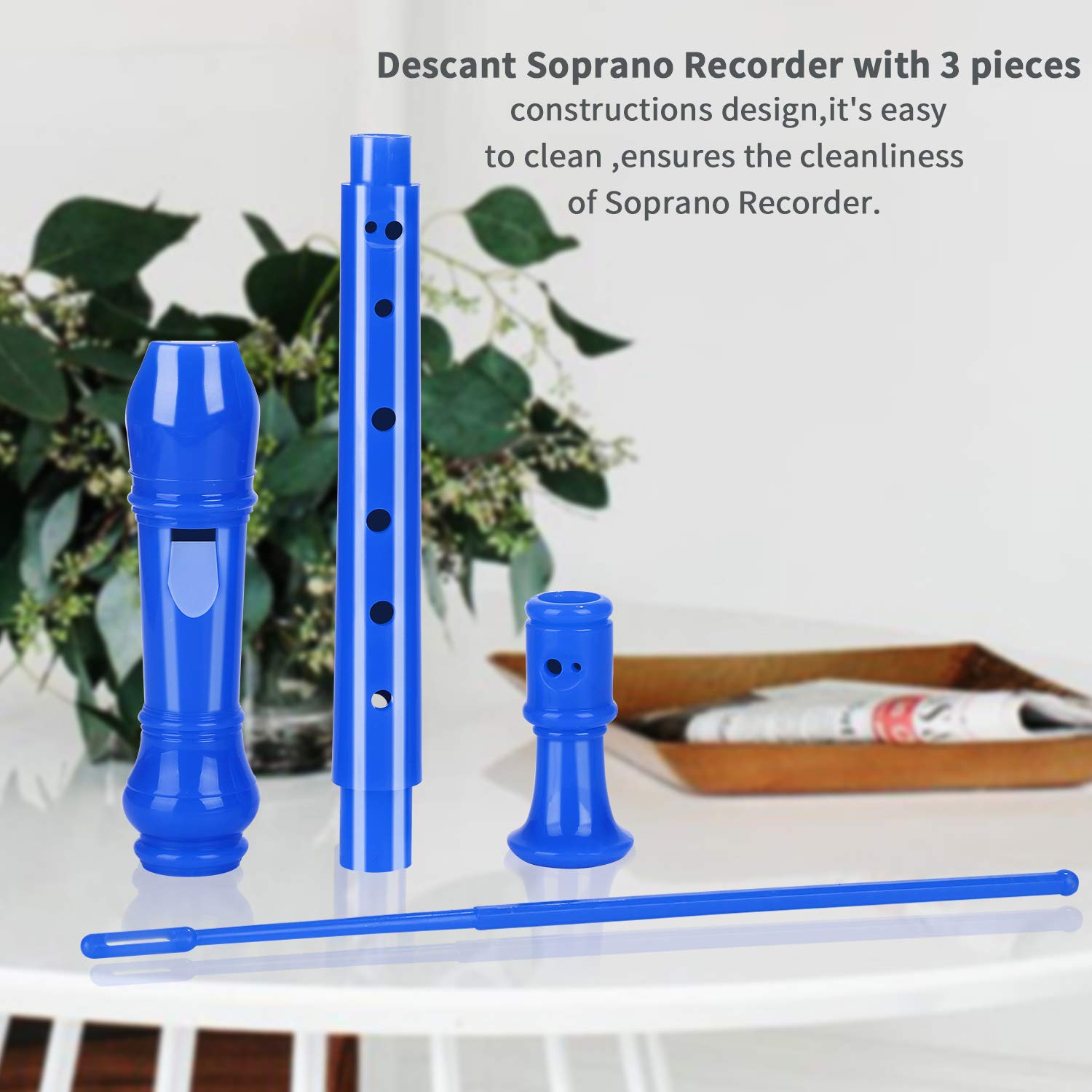 Lot-Yes 8-Hole Soprano Descant Recorder with Cleaning Rod + Case Bag Music Instrument (Blue)