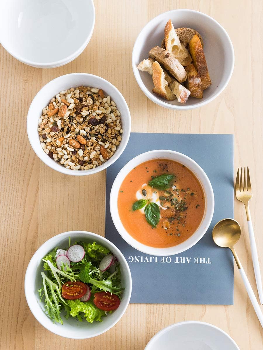 28 Ounces Porcelain Soup Bowl Set with Serving Stand Large Bowl for Cereal Soup Salad with Bowl Organizer, 6 pack: Kitchen & Dining