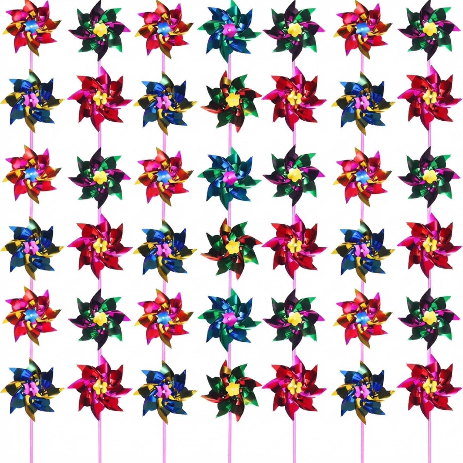 Hestya Plastic Rainbow Pinwheel, Party Pinwheels DIY Lawn Windmill Set for Teenagers Toy Garden Party Lawn Decor (50 Pieces, Multicolor A)