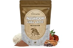 Veltracha Mushroom Chai Tea, Instant Chai Tea Powder with 6 Adaptogenic Mushrooms, Spiced Chai Latte for Energy & Focus Support, 6.35 oz 20 Servings (Classic Cocoa)