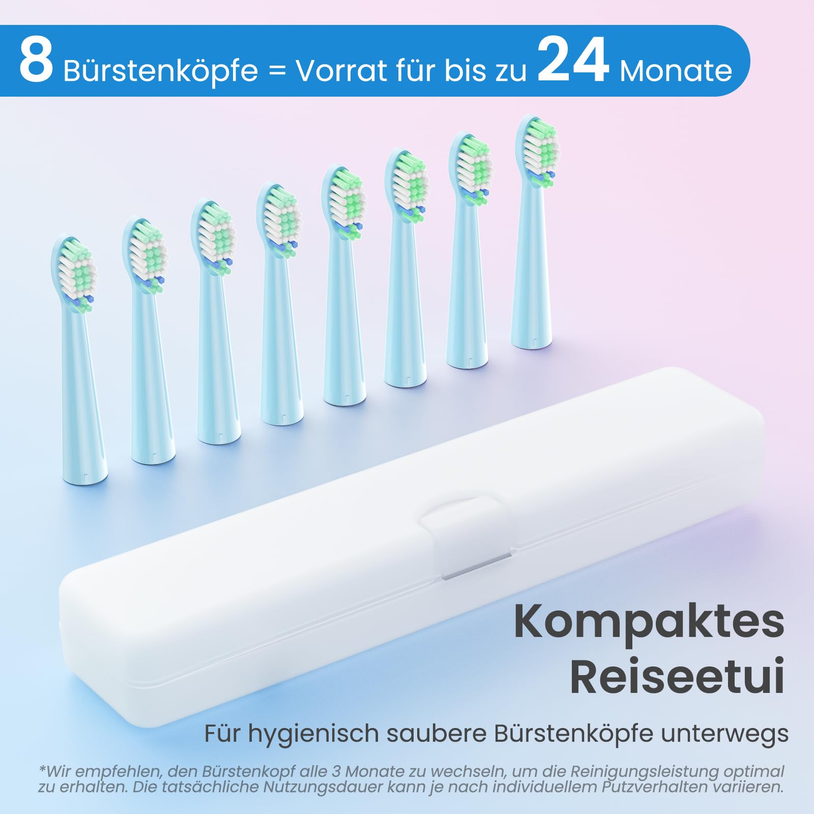 YUNCHI C2 Elektrische Zahnbürste mit 40000 VPM, Schallzahnbürste für Erwachsene, USB-C Ladung, 55 Tage Akkulaufzeit, 5 Putzmodi, 2-Min-Timer, 8 Bürstenköpfen, Reiseetui, Rosa und Hellblau Verlauf 7