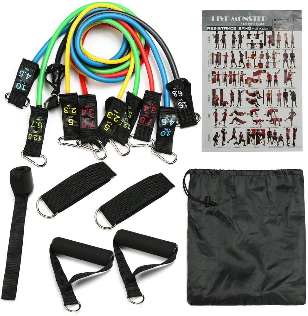 YOUSIS Exercise Resistance Bands, Portable Resistance Bands Set, Home Gym Elastic Resistance Bands Fitness Workout Bands, Up to 50 LBS, Perfect for Arms, Back, Leg, Chest, Belly and More