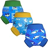 MooMoo Baby Swim Diapers 3 Pcs Waterproof Reusable Swimming Diapers for Baby Swim Lesson 2T-5T, Blue