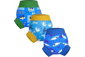 MooMoo Baby Swim Diapers 3 Pcs Waterproof Reusable Swimming Diapers for Baby Swim Lesson 2T-5T, Blue