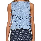 Women Y2k Smocked Tank Top Polka Dot Cute Peplum Crop Top Sleeveless Boat Neck Shirred Going Out Tops