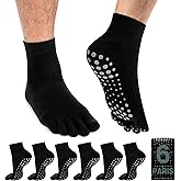 Funnysoft 6 Pairs Men Grip Toe Socks with Cushion Cotton Non Slip Finger Sport Socks for Yoga, Pilates, Gym, Soccer, Basketball