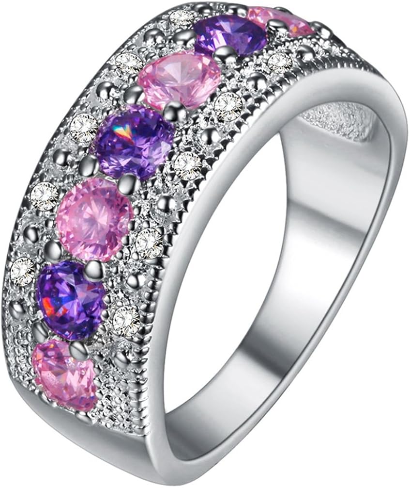 FENDINA Womens Silver Plated Pretty Manmade Amethyst Pink CZ Crystal