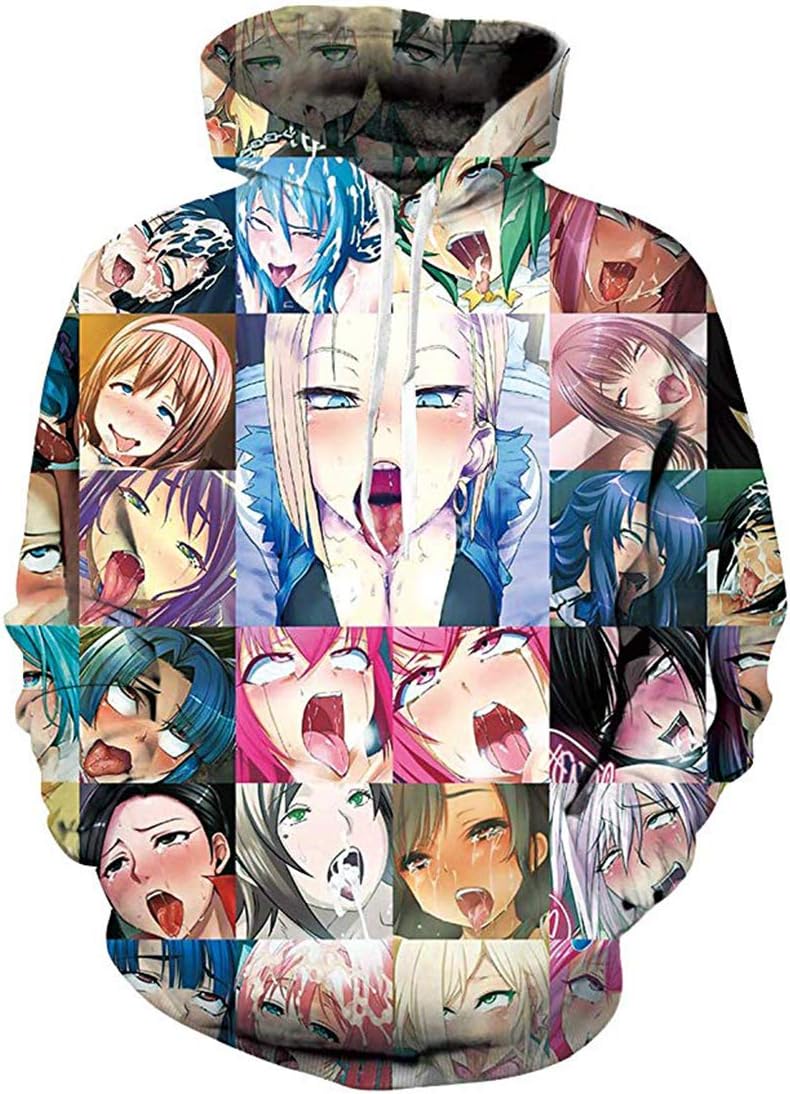 Men's Hoodie Ahegao 3D Print Hooded Sweatshirts Long Sleeve Pullover with Pockets