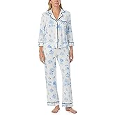 kate spade new york Pajamas for Women 2 Piece Set Comfy Modal Classic 3/4 Sleeve Notch Collar Button Top & Pants