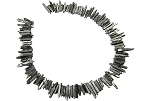 rockcloud Natural Rock Crystal Points Titanium Coated Clear Quartz Sticks Spikes Top Drilled 15 inch Strand,Deep Grey