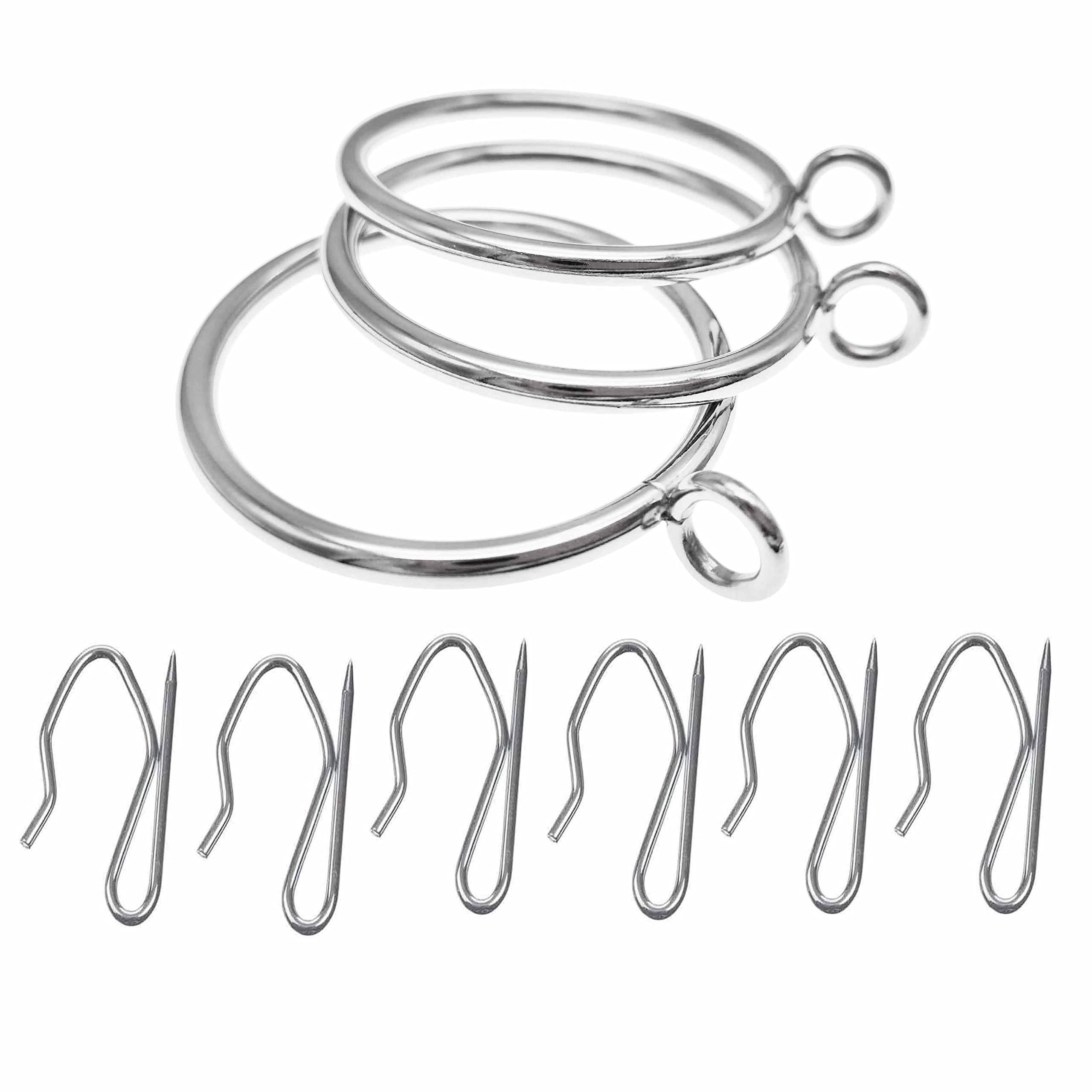 20PCS 55MM Silver Metal Curtain Ring with Eyelet and 20pcs Metal Drapery Pin Hooks for Pencil Pleat Curtain