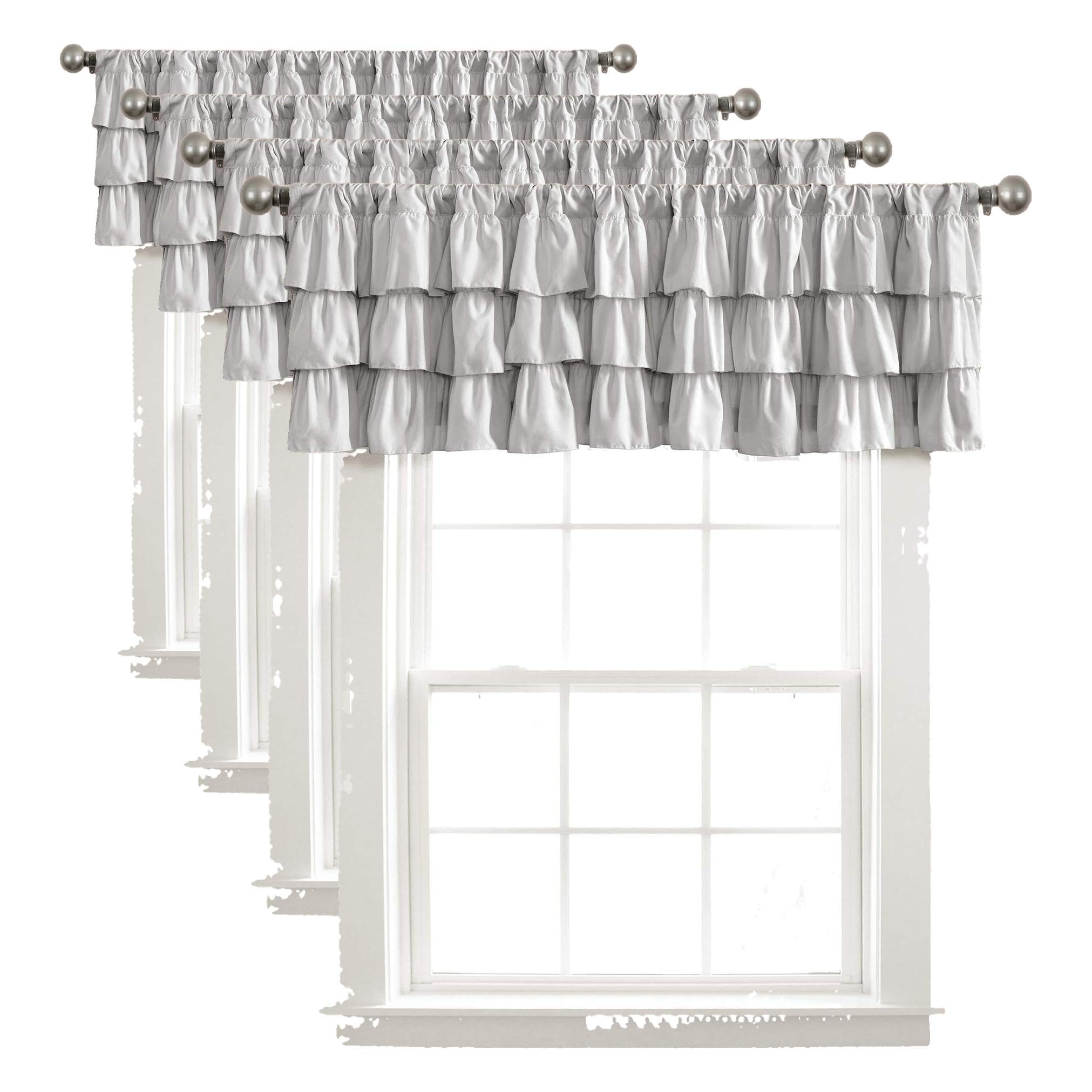 Lush Decor Belle Valance Vintage Chic Style Single Curtain, 84″ W x 18″ L, Gray (Pack of 4)