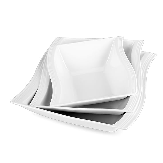 MALACASA, Serie Flora, 3 Teiligen Set Cremeweiß Porzellan 10&8,5&7 Zoll Schüssel Salatschüssel Müslischale Schale Schälchen E