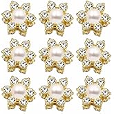 100 Pcs 13mm Flower Crystal Pearls Rhinestones, Flatback Rhinestones Glass Gems Pearls for Crafting, Gold Base Decorations for DIY Crafts Jewelry Making Clothing Accessories(12 Flower Pearl)