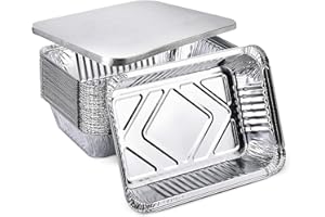 XIAFEI 2LB Takeout Foil Pans with Lids(30 Pack), Recyclable,Best Use for Baking, Cooking, Heating, Storing, Prepping Food,Takeout - 8.26" x 5.7" x 1.77"
