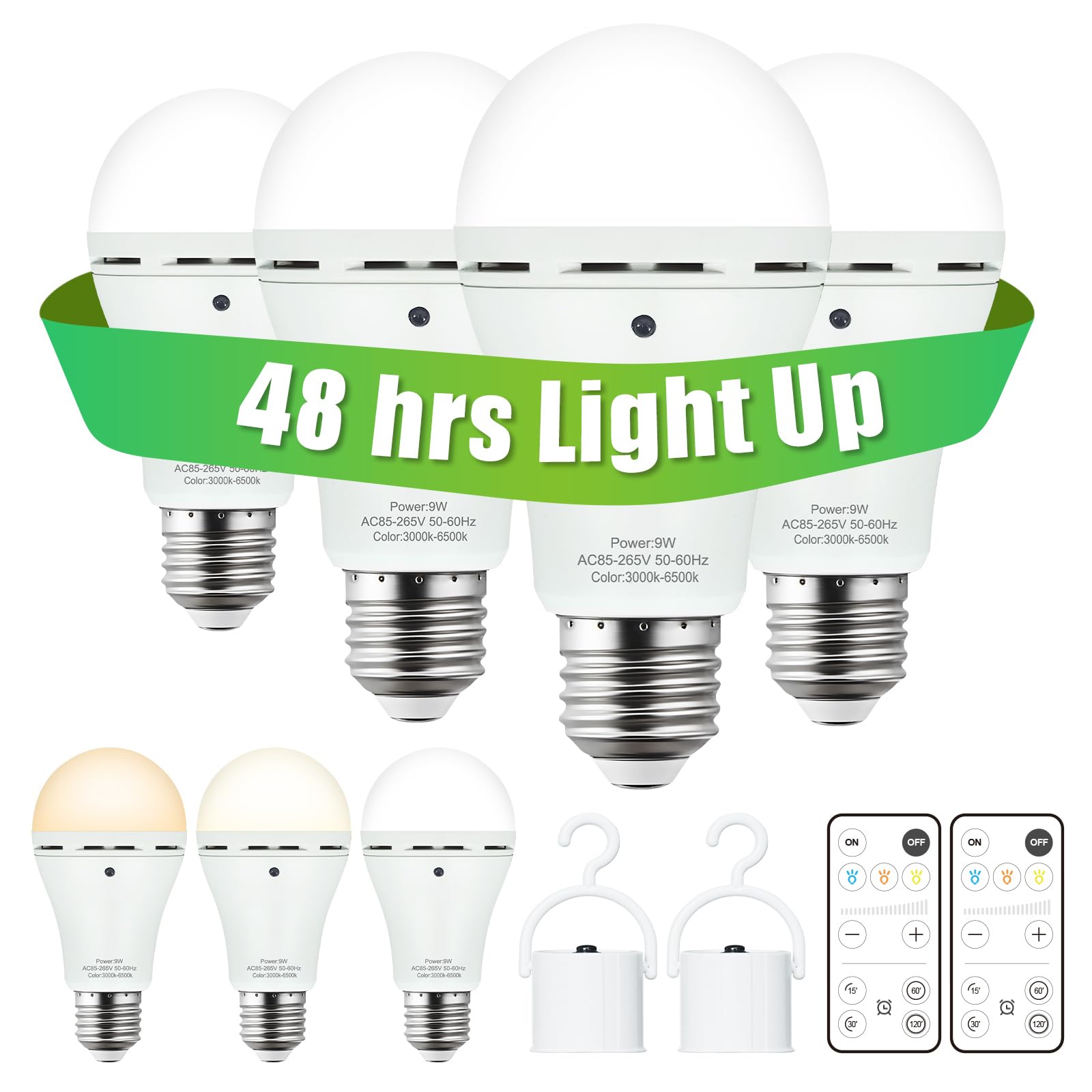 Photo 1 of DEBAOBULB 4 Pack Omni Rechargeable Light Bulbs, Battery Powered Emergency LED Light Bulb 3 Color Shift Dimmable 120 Volt 9W Up to 24 Hours for Power Outage Blackout Camping Hurricane