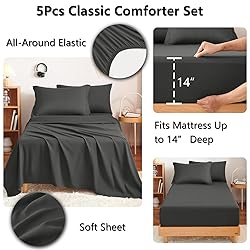 CozyLux Twin XL Comforter Set Dark Grey - 5 Pieces