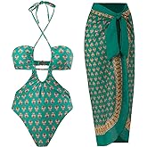 Women One-Piece Swimsuit with Cover up Wrap Skirt Sarong Bathing Suit Beach Outfit Summer