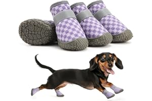 Petanims Small Dog Shoes, Breathable Puppy Boots & Paw Protectors for Winter Snow, Summer Hot Pavement, Dog Booties with Anti-Slip Rubber Soles for Hardwood Floors Purple & White Size 4