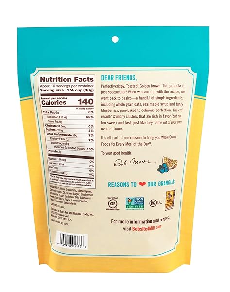 BOB’S RED MILL LEMON BLUEBERRY HOMESTYLE GRANOLA, 11 OUNCE BAG (PACK OF 1), CERTIFIED GLUTEN FREE, NON-GMO, WHOLE GRAIN
