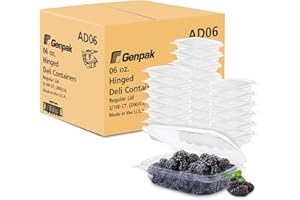 6-Oz, 400 PCS, Hinged Deli Container, Clear, Secure Seal, Disposable Basic Hinged Take-Out Container, Pastry Boxes, Plastic F