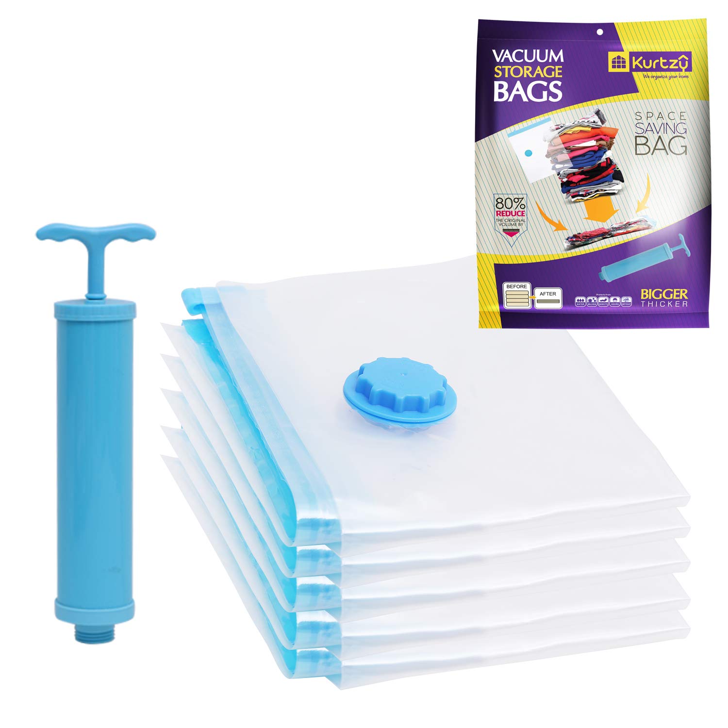 Kurtzy Reusable Ziplock Vacuum Storage Space Saver Bags with Travel