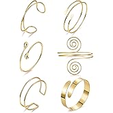 LOAYHOAY 6PCS Gold Arm Cuff for Women Upper Arm Cuff Bracelets Adjustable Open Cuff Bangle Bracelet Minimalist Coil Swirl Upper Arm Bands Armband Set