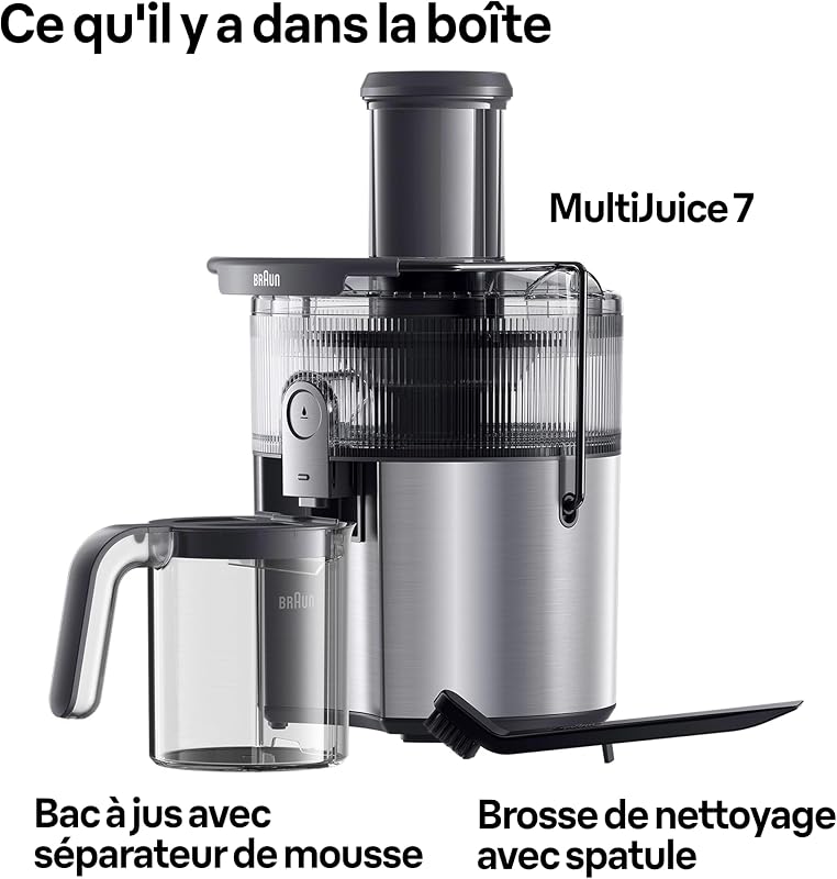 MultiJuice 7 SJ7000, Centrifugeuse Technologie ColdXtract, Ouverture Remplissage 75mm, Récipient Jus 2L, Système Anti-Goutte, Système Sécurité Quadruple, Filtre Acier Inoxydable, 1000W, Gris