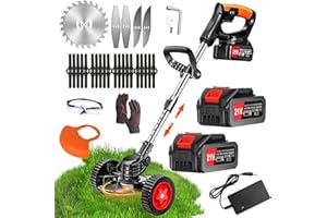 TUCSSARG Electric Weed Wacker Eater Battery Powered 21V 4.0Ah, Cordless Grass Trimmer Battery Operated Stringless Brush Cutter, Lightweight Weed Trimmer/Lawn Edger/Mini-Mower for Garden Yard Weeding Work