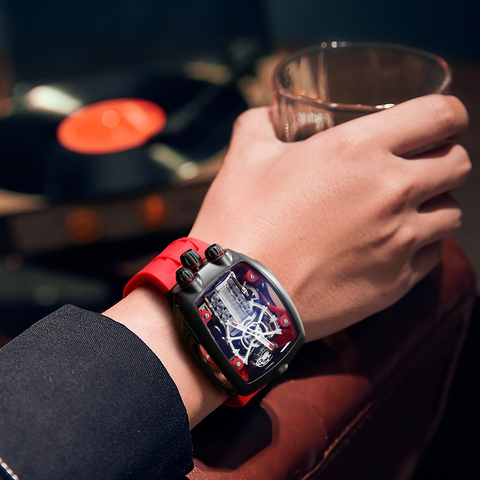 FEICE Watches for Men Automatic Skeleton Watch Waterproof Mineral Glass Japanese Movement Supercar Wristwatch Anti Shock Business Tourbillon FM666