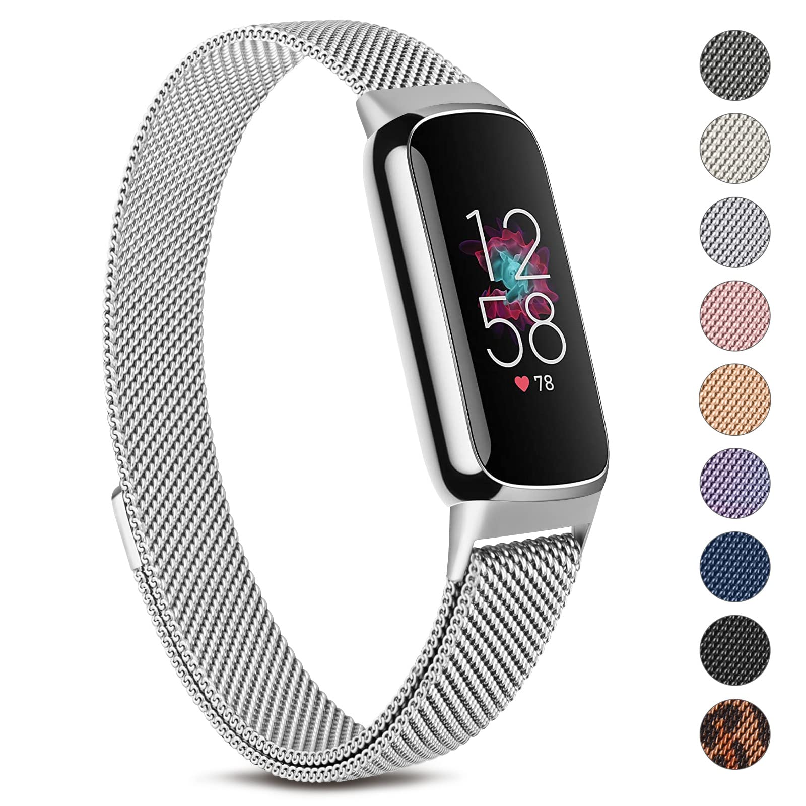 Metal Strap for Fitbit Luxe Strap for Women, Premium Stainless Steel Metal Replacement Band with Strong Magnet (Silver)