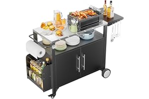 MODCART Outdoor Grill Cart with Storage, Movable Outdoor Grill Table for Parties and Home Gatherings, Waterproof Patio Kitchen Island with Hooks and Spice Rack,Versatile BBQ Serving Cart
