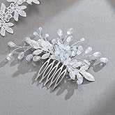 Easedaily Crystal Bride Wedding Hair Comb Silver Leaf Bridal Hair Piece Opal Rhinestone Side Comb Bridal Hair Accessories for Women and Girls
