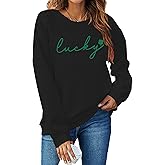 APRFLOWER Women St. Patrick's Day Sweatshirts Shamrock Clover Print Long Sleeve Shirts Casual Irish Gift Pullover Tops