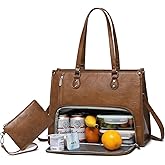 Lunch Tote Bag with Insulated Compartment for Women Work, Vegan Leather Laptop Bag with 15.6" Computer Compartment Small Purse for Daily Office Travel Picnic