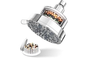 VMASSTONE Filtered Shower Head for Hard Water 20-Stage Filter & 7 Spray Modes for Gentle Rain to Protect Hair and Skin, with 