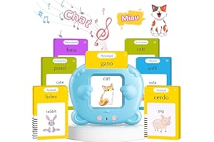 AHJ Spanish & English Talking Flash Cards for Toddler, Bilingual Flash Cards Learning Montessori Toys with 224 Sight Words, Speech Therapy Toys for Children Sensory Preschool Education
