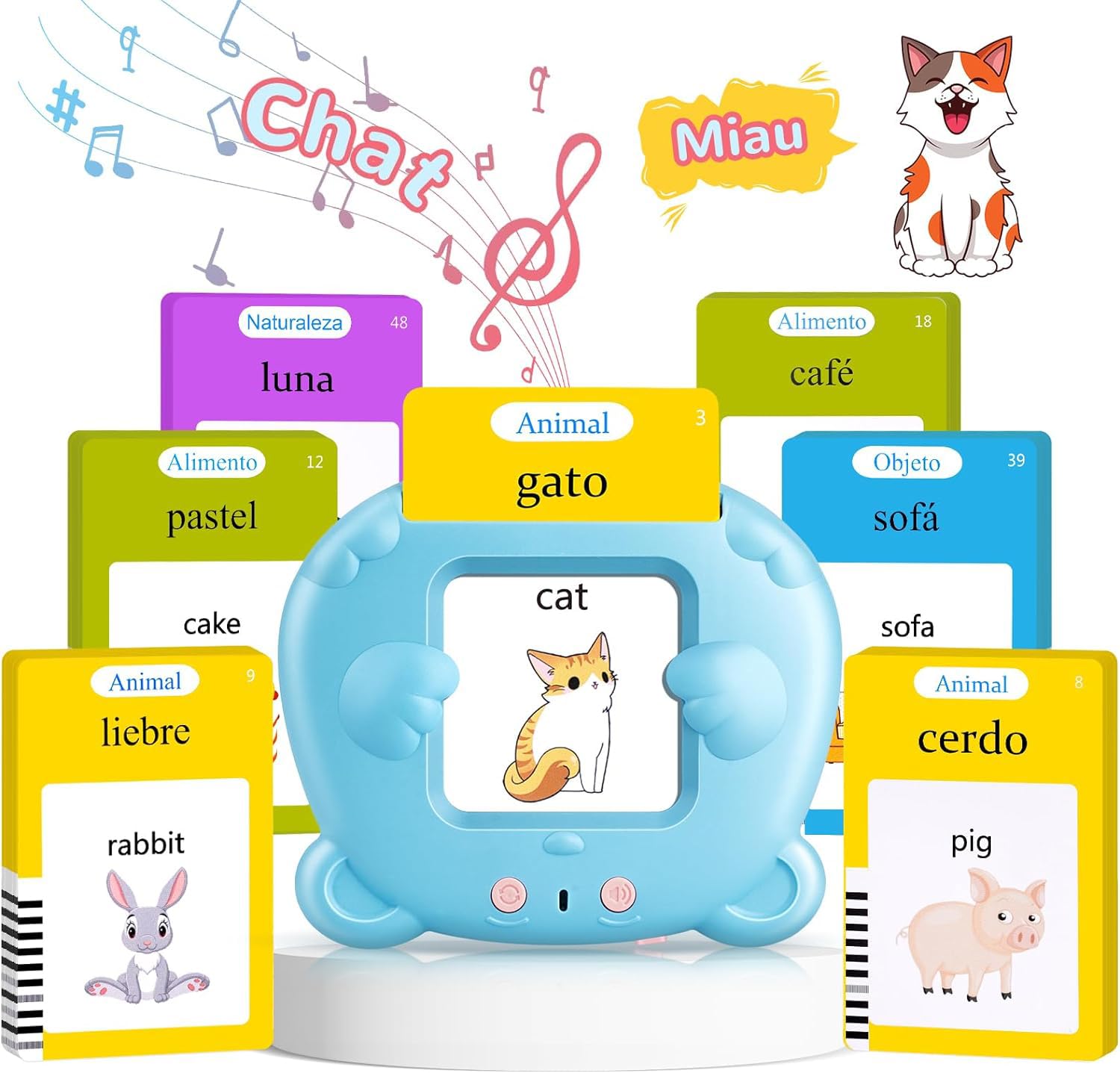 Photo 1 of Spanish & English Talking Flash Cards for Toddler 1-6 Year Olds, Bilingual Flash Cards Learning Montessori Toys with 224 Sight Words, Speech Therapy Toys for Children Sensory Preschool Education Gifts